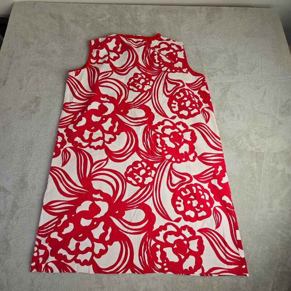 Vintage Zip Front House Dress Size 42 Red White Floral Time Off Loungewear 70s - Picture 14 of 16